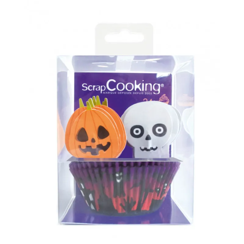 SCRAPCOOKING Moules En Papier*24 Caissettes Cupcake + 24 Cake Toppers Halloween