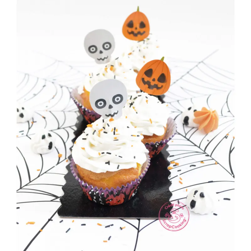 SCRAPCOOKING Moules En Papier*24 Caissettes Cupcake + 24 Cake Toppers Halloween