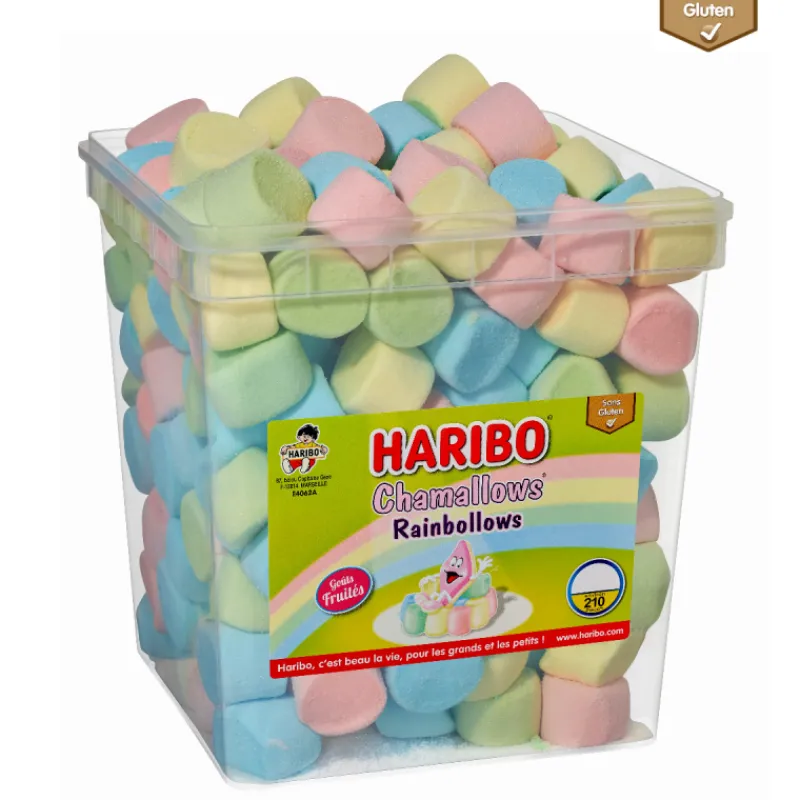 HARIBO Produits Sans Gluten | Confiserie*Chamallows Rainbollows x 210 - Boîte Bonbon