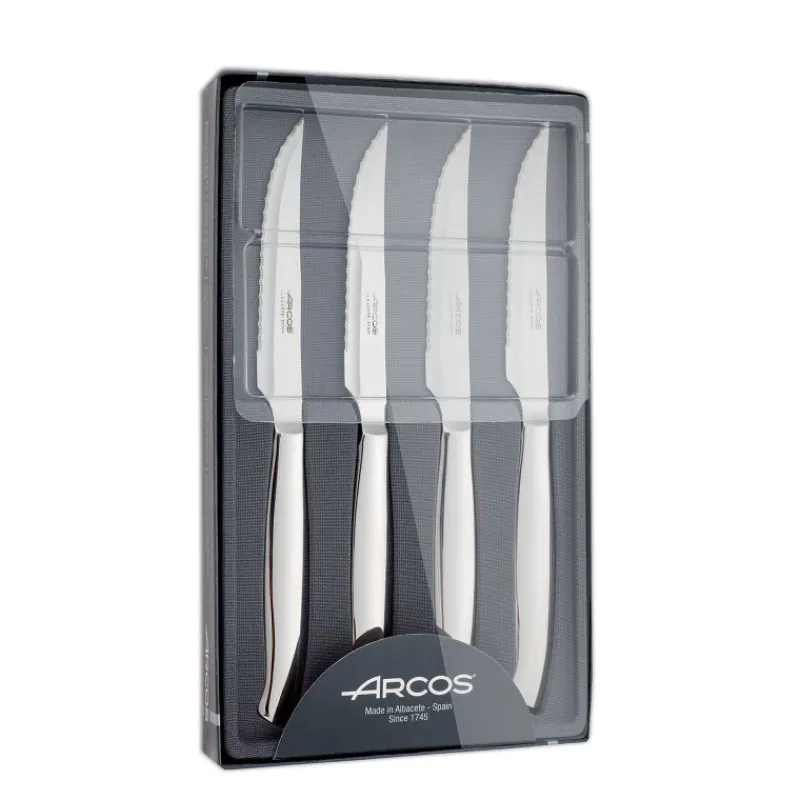 ARCOS Couverts*Coffret 4 Couteaux à Steak 11 cm Lame Crantée Acier Inoxydable