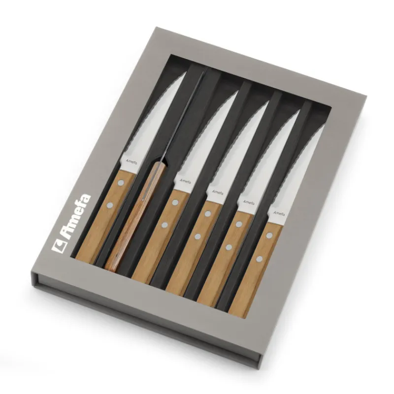 AMEFA Couverts*Coffret 6 Couteaux Steak Pizza Bois 21,5 cm