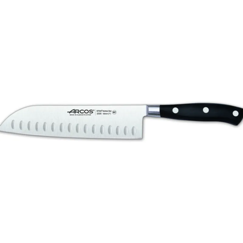 ARCOS Couteau Santoku*Couteau Santoku alvéolé en inox 18 cm RIVIERA noir