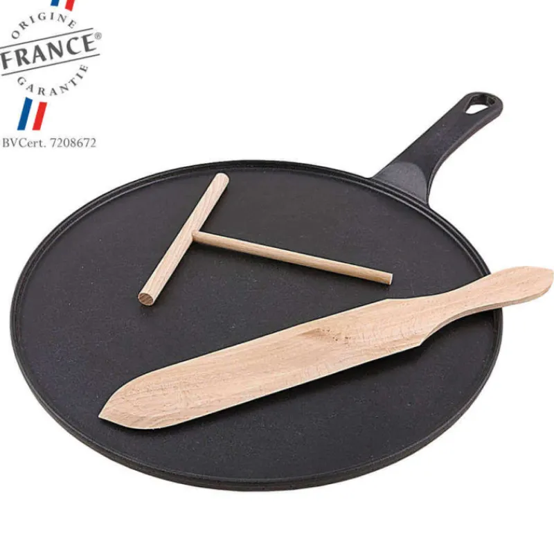 CHASSEUR Poêles*Crêpière Fonte Émaillée 30 cm Noir avec Accessoires