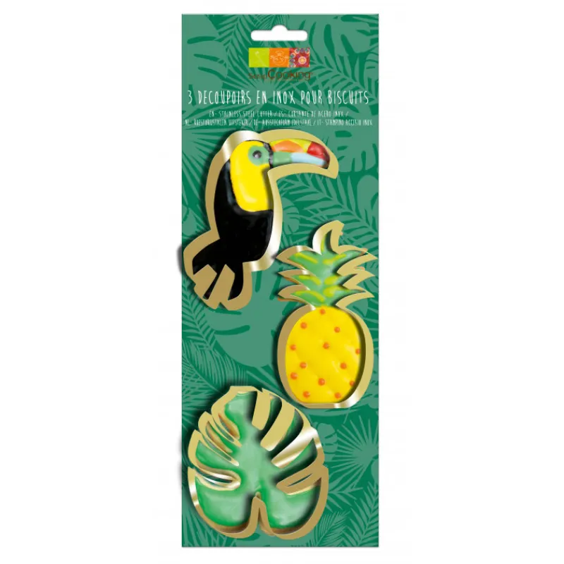 SCRAPCOOKING Emporte Pièce - Découpoir Pâtisserie*Emporte-Pièces Toucan, Ananas, Feuille Tropicale Inox x3