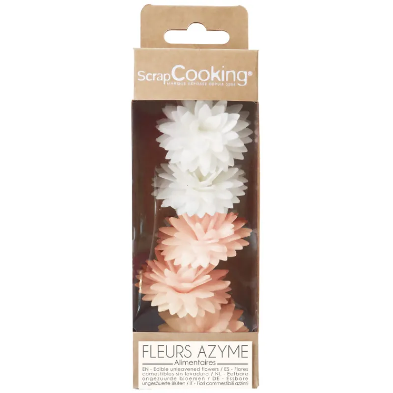 SCRAPCOOKING Décoration Comestible*Fleurs Azyme Dahlias Blancs et Roses (x5)