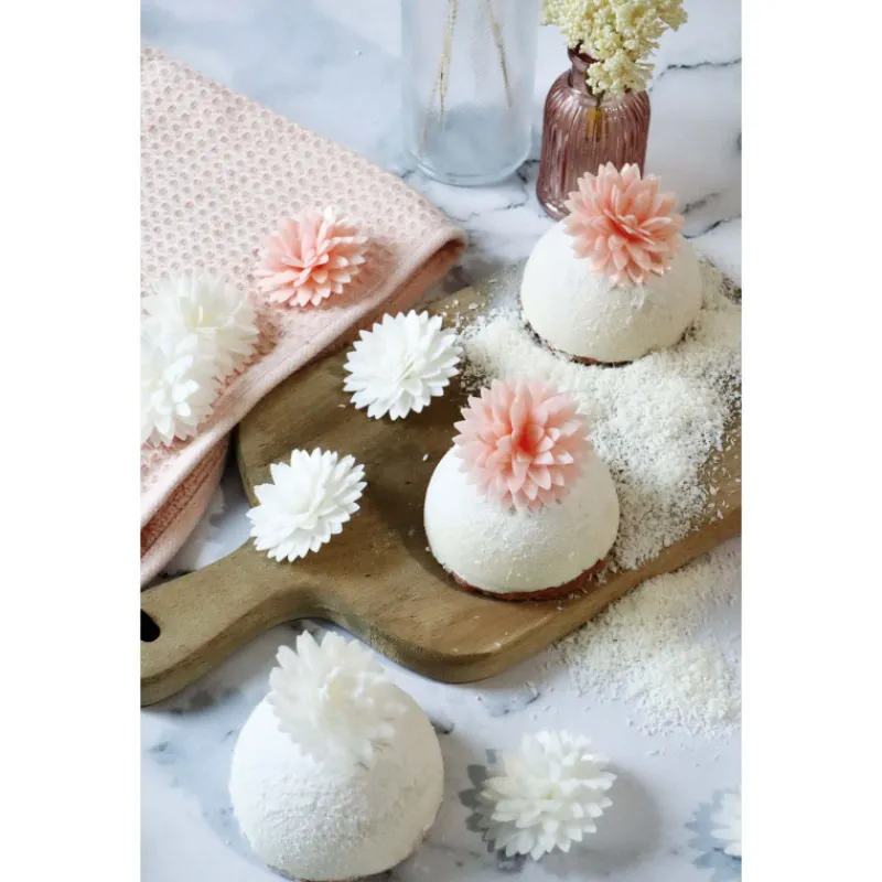 SCRAPCOOKING Décoration Comestible*Fleurs Azyme Dahlias Blancs et Roses (x5)