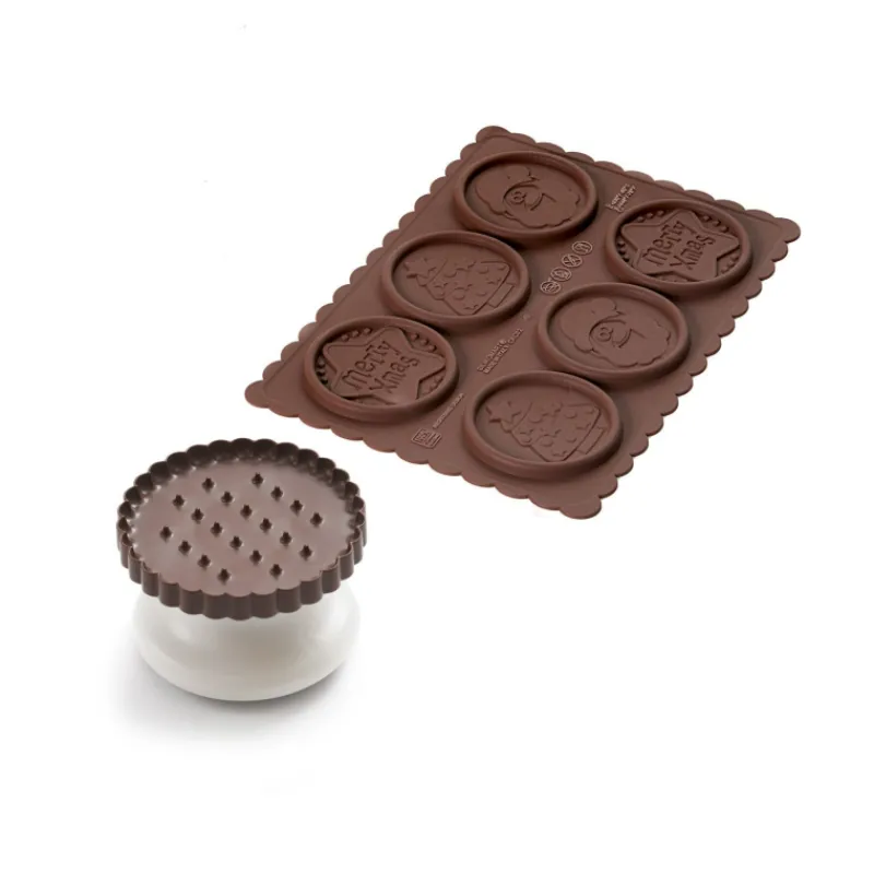 SILIKOMART Moules À Chocolat | Moule Silicone*Kit Biscuit Chocolat Rond Noël Ø 5,7 cm (x6)