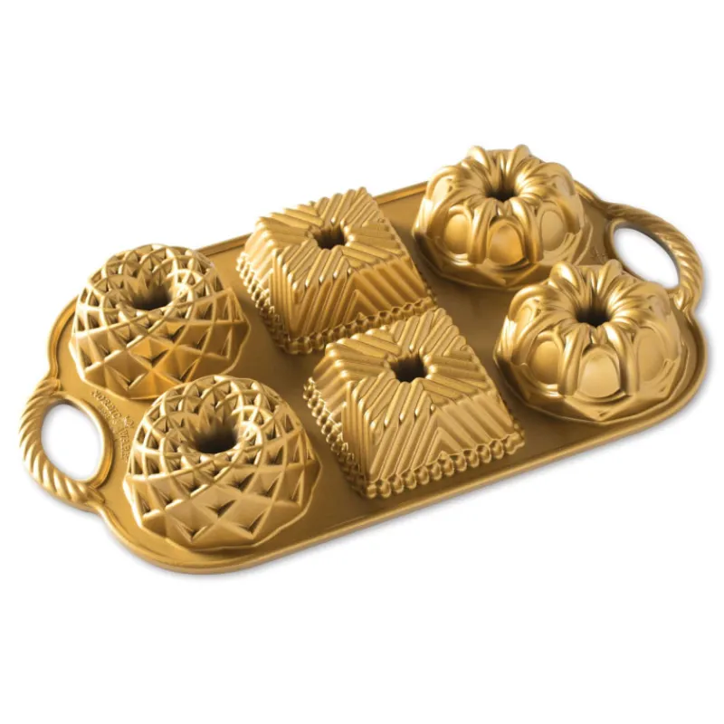 NORDIC WARE Moule Anti-adhésif | Moules À Gâteaux*Moule Mini Bundt Geo (x6) Gold