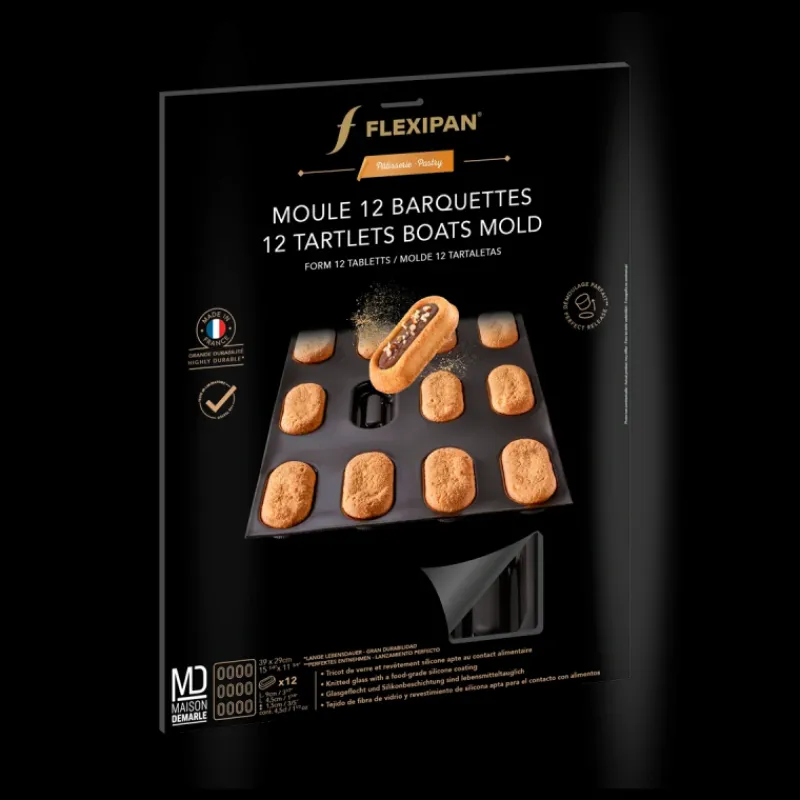 FLEXIPAN DEMARLE Moule Anti-adhésif | Moule Silicone*Moule Silicone 12 Barquettes 9 x 4,5 cm