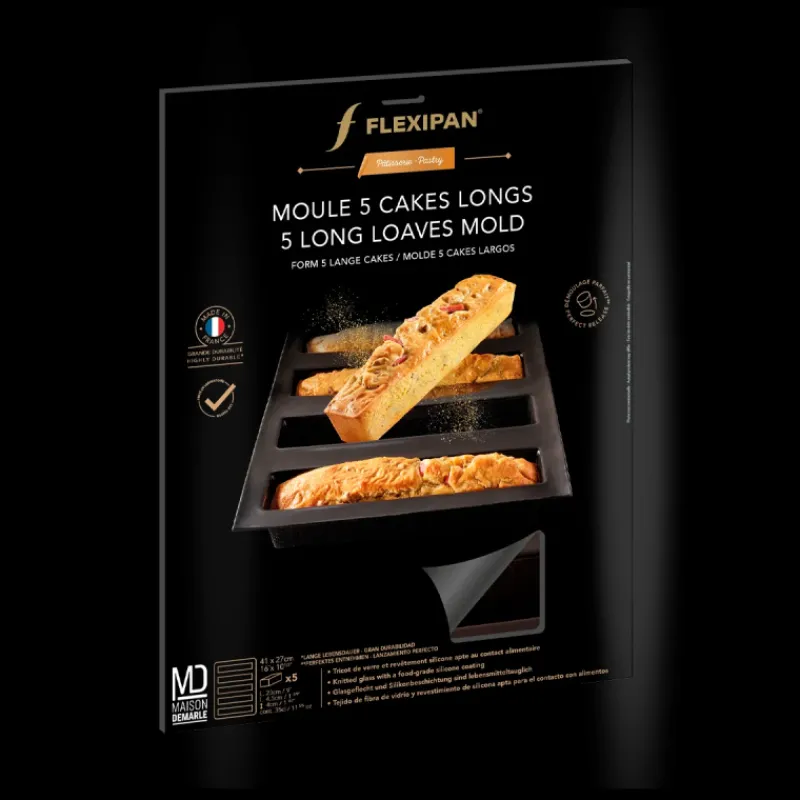 FLEXIPAN DEMARLE Moule Anti-adhésif | Moule Silicone*Moule Silicone 5 Cakes Longs 23 x 4,5 cm