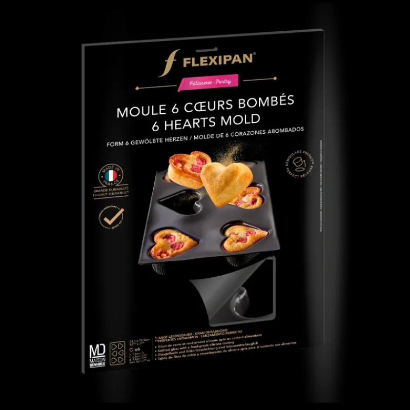 FLEXIPAN DEMARLE Moule Anti-adhésif | Moule Silicone*Moule Silicone 6 Cœurs Bombés 7,5 x 6,5 cm