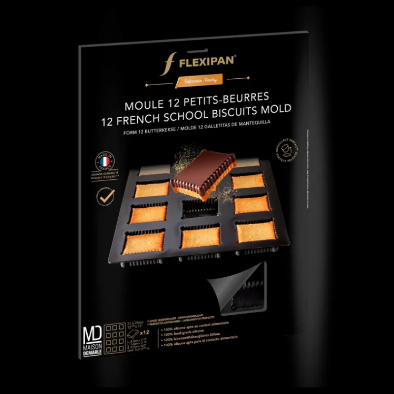 FLEXIPAN DEMARLE Moule Anti-adhésif | Moule Silicone*Moule Silicone 12 Petits Beurres 6,5 x 5,4 cm