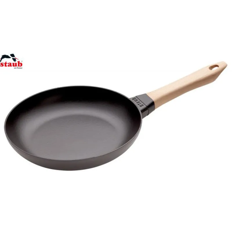 STAUB Poêles*Poêle en Fonte Noir 24 cm Manche Bois