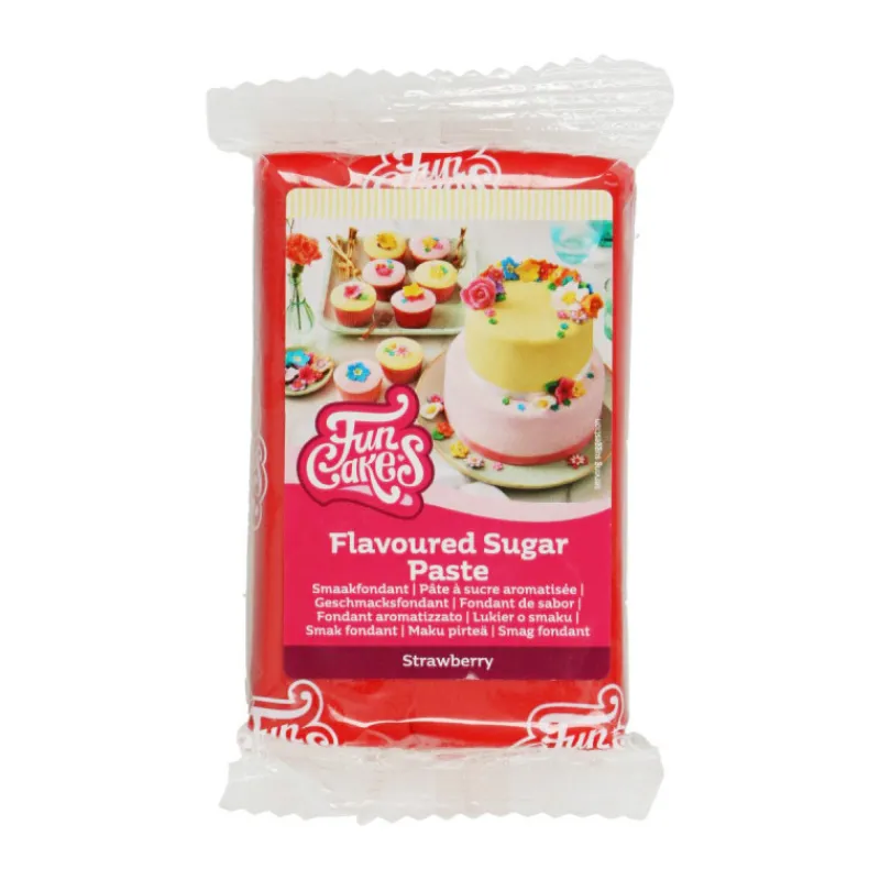 FUNCAKES Pâte À Sucre*Pâte à Sucre Rouge goût Fraise 250g