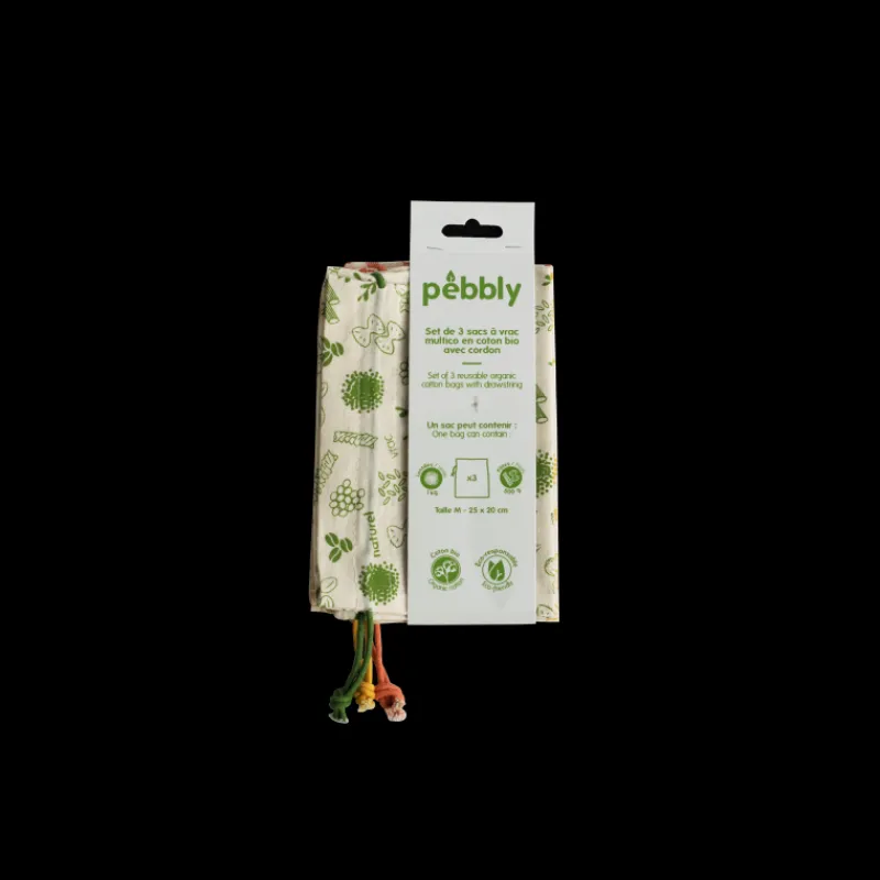 PEBBLY Sac En Tissu*Sac à Vrac Coton Bio (x3)