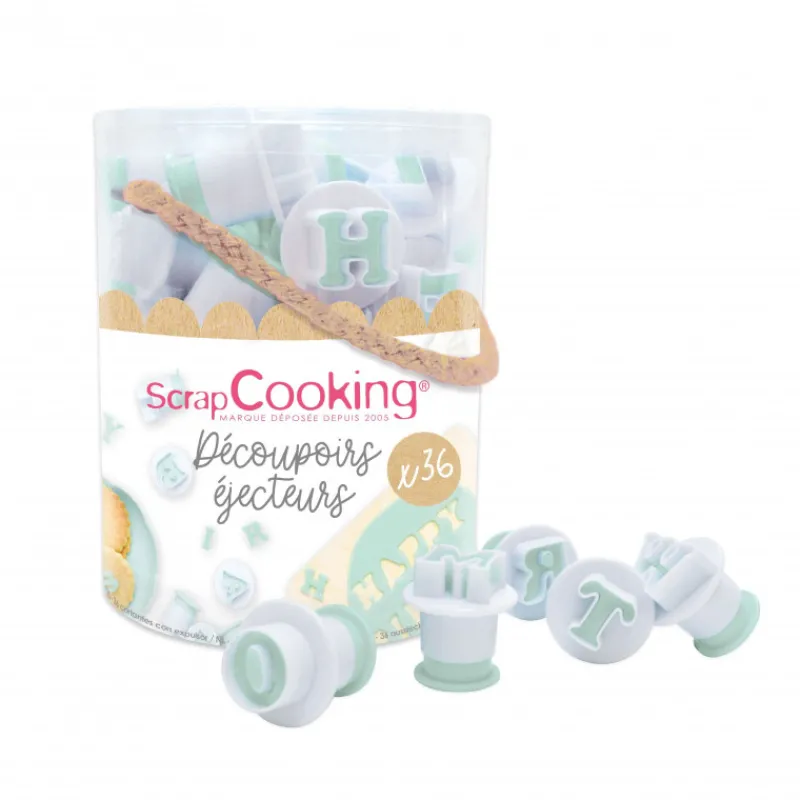 SCRAPCOOKING Emporte Pièce - Découpoir Pâtisserie*Seau 36 découpoirs éjecteurs lettres et chiffres