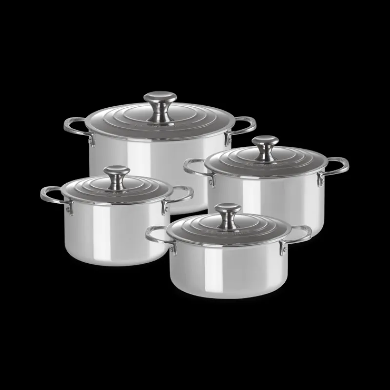 LE CREUSET Batterie De Cuisine | Faitout*Set 4 Pièces Casseroles et Faitout Inox Signature