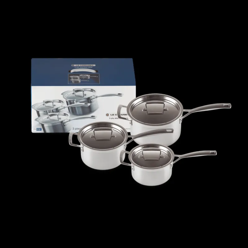 LE CREUSET Batterie De Cuisine | Casseroles*Set 3 Pièces Casseroles Inox avec Couvercle