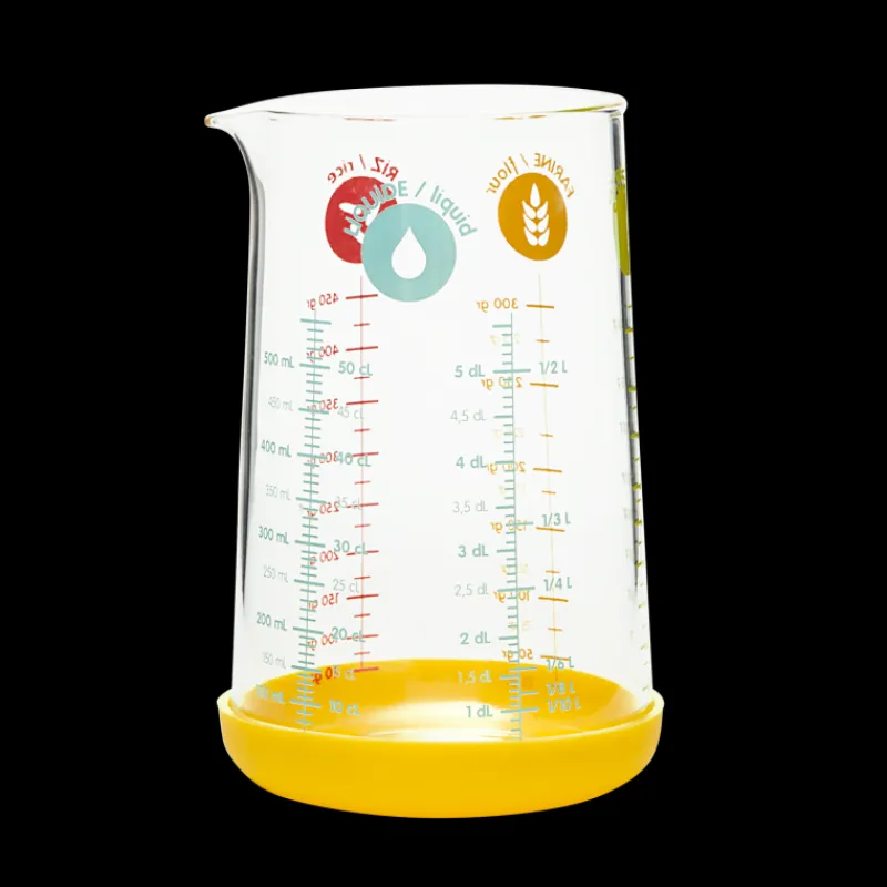 PEBBLY Verre Doseur*Verre Doseur en Verre et Silicone 500 ml Jaune